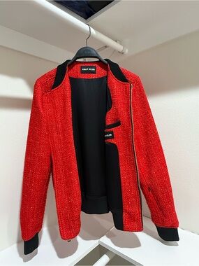 Red Tweed Bomber Jacket